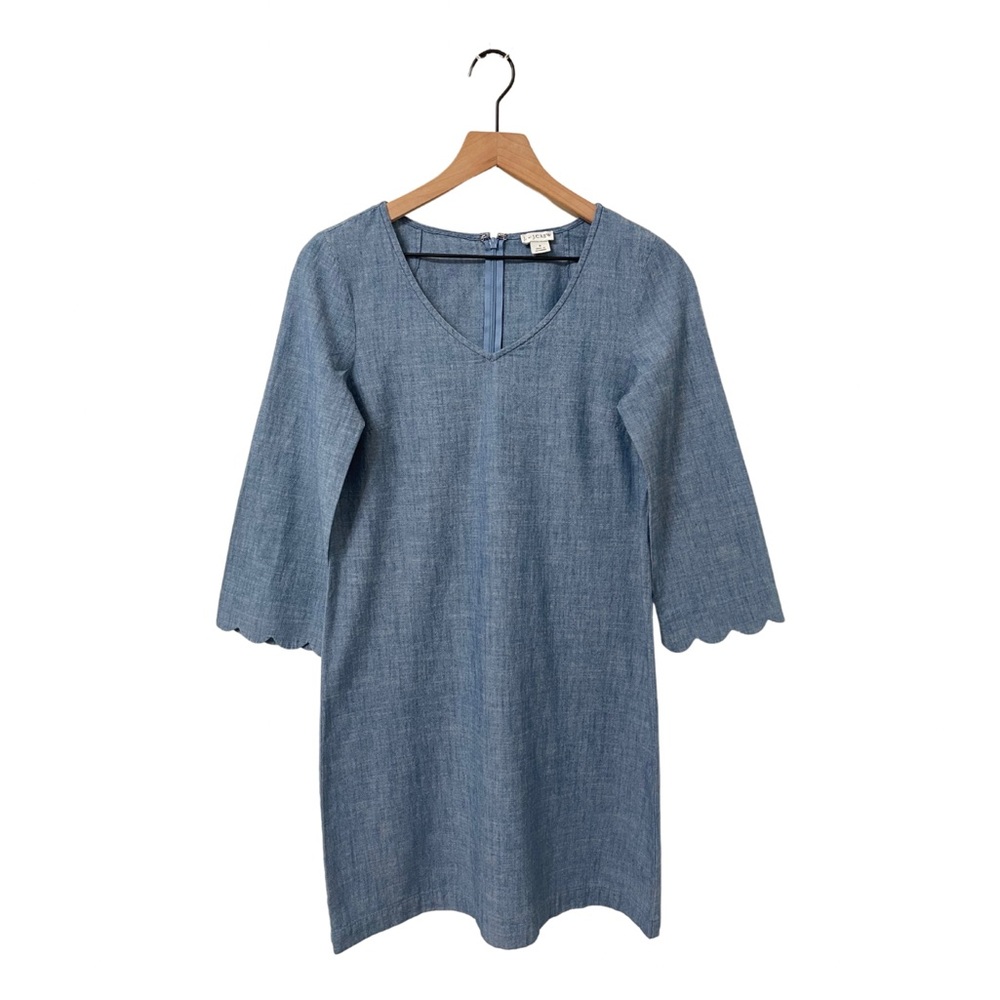 J. Crew Denim Chambray Scallop Shift Dress Size 2